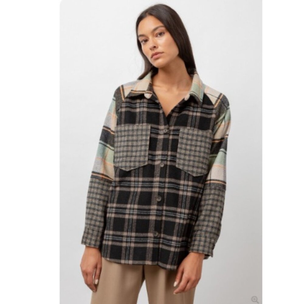 Rails Ridley Shacket Button Up Jacket, Mint Grey Mixed Plaid | Size XS